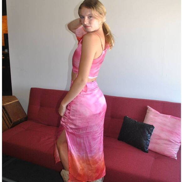 NWT AREA Stars Pink Ombre Died 1 Sleeve Top and Skirt Set- S - Picture 3 of 6